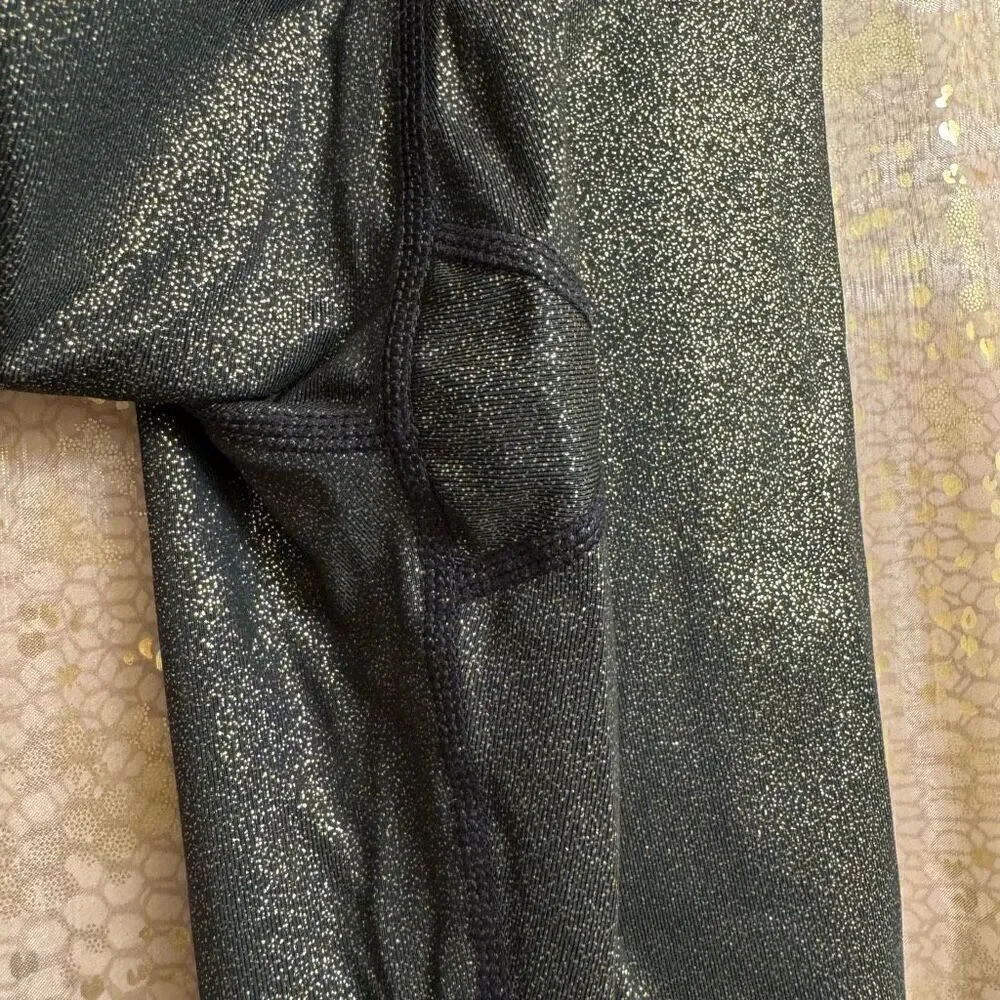 Nike Dri Fit Pro Cool Gold Black Sparkle Training Tights Leggings Small